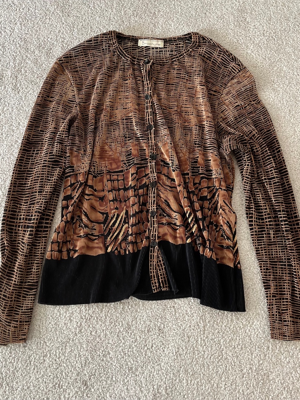 Brochure Textured Animal Print Flowy Button Up Blouse
